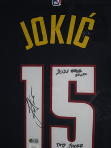 Denver Nuggets Nikola Jokic Signed Jersey with 2021 NBA MVP & The Joker Inscriptions Framed & Matted with JSA COA