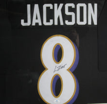 Load image into Gallery viewer, Baltimore Ravens Lamar Jackson Signed Jersey Framed &amp; Matted with COA