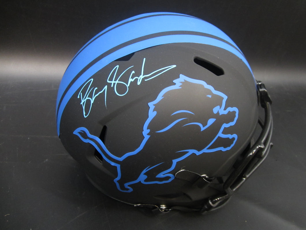 Detroit Lions Barry Sanders Signed Matte Black Eclipse Replica Full Size Helmet with Schwartz Sports Hologram & JSA COA