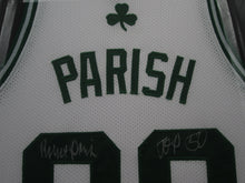 Load image into Gallery viewer, Boston Celtics Robert Parish Signed Career Stat Jersey with TOP 50 Inscription Framed &amp; Matted with PSA COA