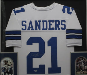 Dallas Cowboys Deion Sanders Signed Jersey Framed & Matted with BECKETT COA