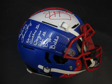 Load image into Gallery viewer, Buffalo Bills Jim Kelly, Andre Reed, &amp; Thurman Thomas Triple Signed Full-Size Authentic Helmet with No One Circles the Wagon like the Buffalo Bills Inscription &amp; JSA COA