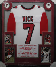 Load image into Gallery viewer, Atlanta Falcons Michael Vick Signed Career Achievements Stat Jersey Framed &amp; Matted with BECKETT COA