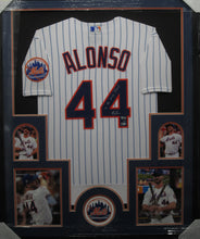 Load image into Gallery viewer, New York Mets Pete Alonso Signed Jersey with 21 HR Derby Champ Inscription Framed &amp; Matted with FANATICS Authentic COA