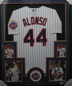 New York Mets Pete Alonso Signed Jersey with 21 HR Derby Champ Inscription Framed & Matted with FANATICS Authentic COA