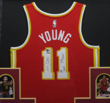 Load image into Gallery viewer, Atlanta Hawks Trae Young ROOKIE AUTOGRAPH Signed Jersey with 1st Round 5th Pick Inscription Framed &amp; Matted with BECKETT COA &amp; Player COA