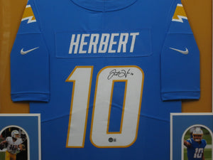Los Angeles Chargers Justin Herbert Signed Jersey Framed & Matted with BECKETT COA