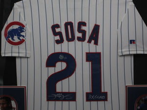 Chicago Cubs Sammy Sosa Signed Jersey with 3X 60 HRS Inscription Framed & Matted with COA