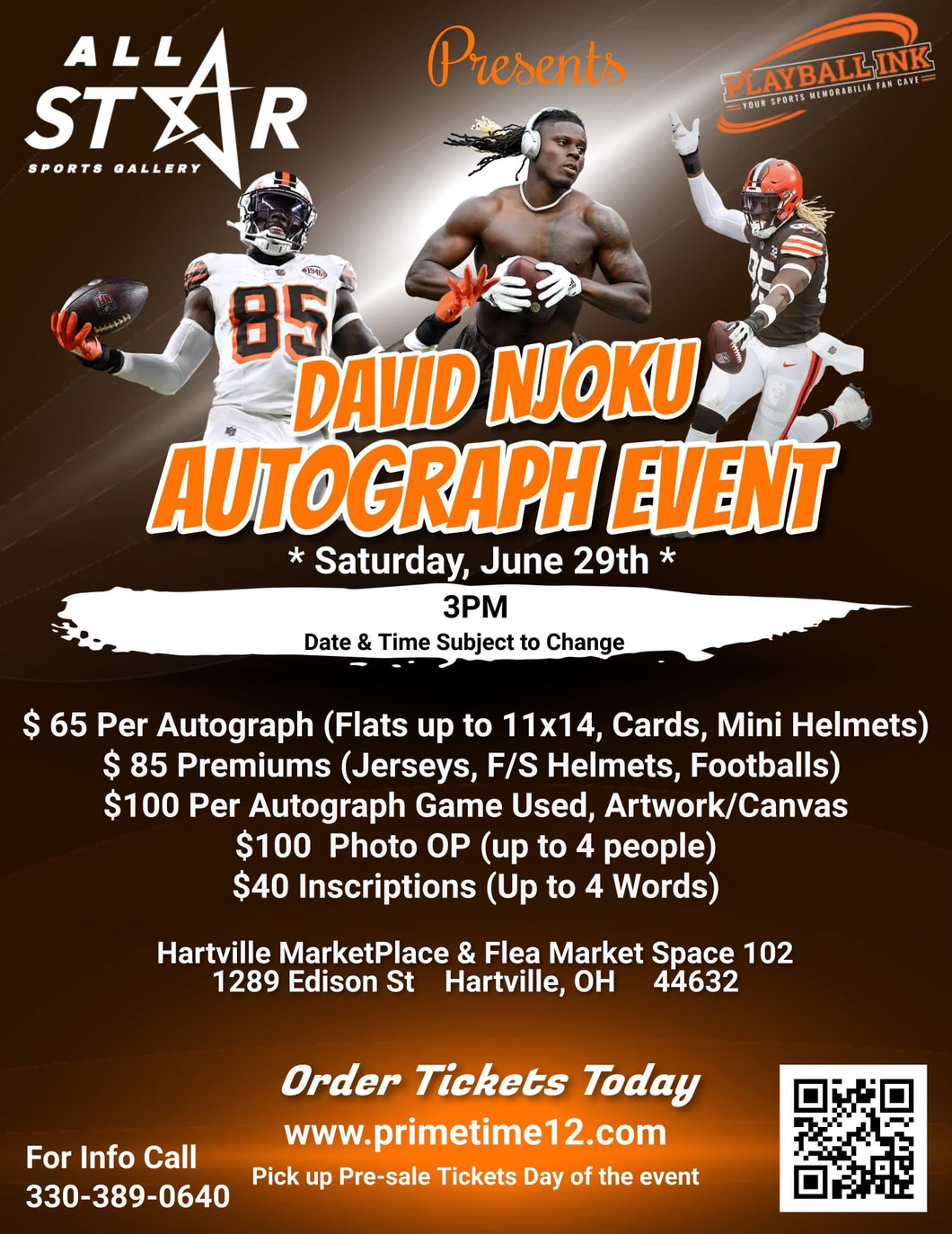 David Njoku Pre-Sale ticket for autograph signing on jersey, full size helmet, or football