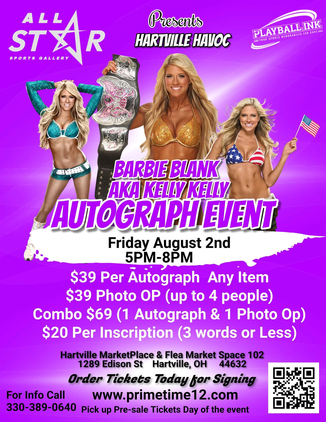 Barbie Blank AKA KELLY KELLY Pre-Sale ticket for autograph signing & photo op COMBO GET ANY 1 ITEM SIGNED PLUS PHOTO TAKEN WITH HER
