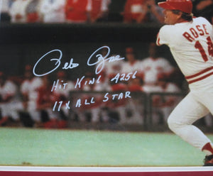 Cincinnati Reds Pete Rose Signed Panoramic Photo with Hit King, 4256, & 17X All Star Inscriptions Framed & Matted with PSA COA