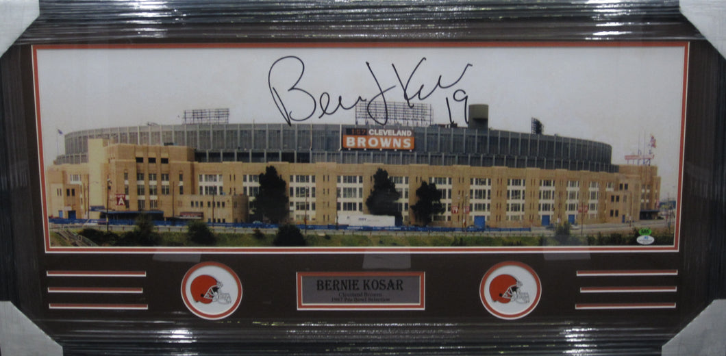 Cleveland Browns Bernie Kosar Signed Panoramic Municipal Stadium Color Photo Framed & Matted with CAS COA