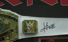 Load image into Gallery viewer, American Professional Wrestler Kane Signed WWE Intercontinental Heavyweight Wrestling Champion Belt Framed &amp; Matted with JSA COA
