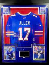 Load image into Gallery viewer, Buffalo Bills Josh Allen Signed Jersey Custom Framed &amp; Suede Matted with LED &amp; VIDEO with BECKETT COA