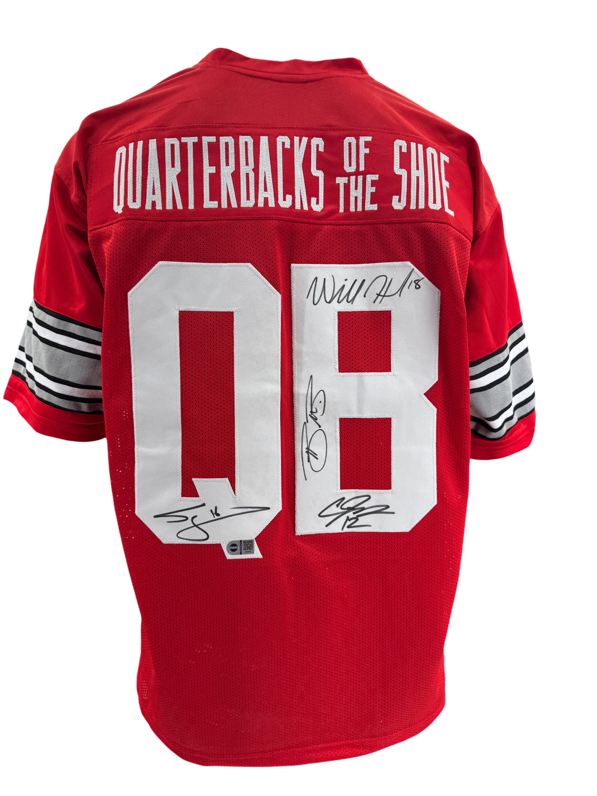 Ohio State Buckeyes QBs of the Shoe Hand Signed Autographed Custom Red Jersey Swau COA