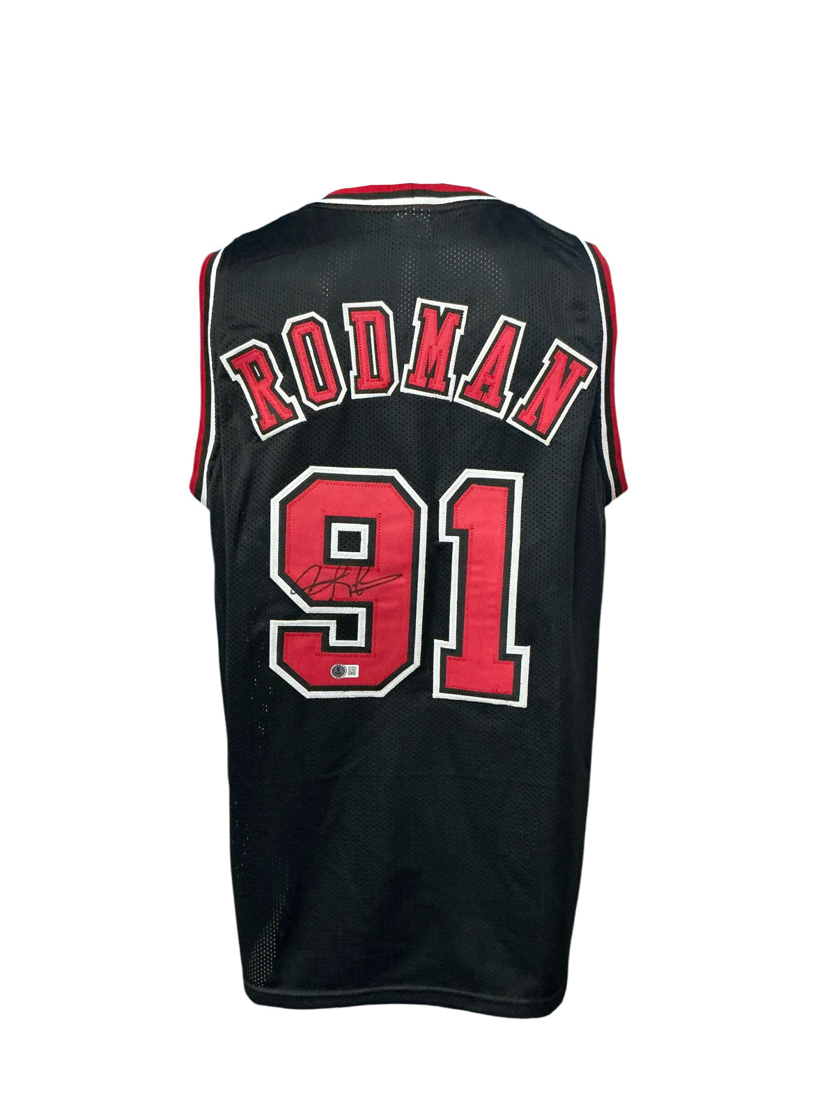 Chicago Bulls Dennis Rodman Hand Signed Autographed Custom Black Jersey BECKETT COA