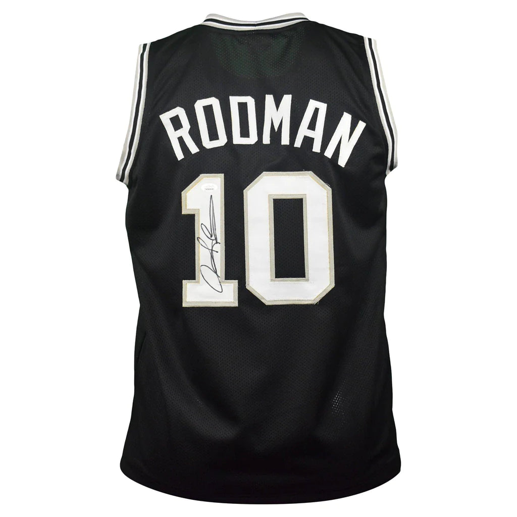 San Antonio Spurs Dennis Rodman Hand Signed Autographed Custom Black Jersey JSA COA
