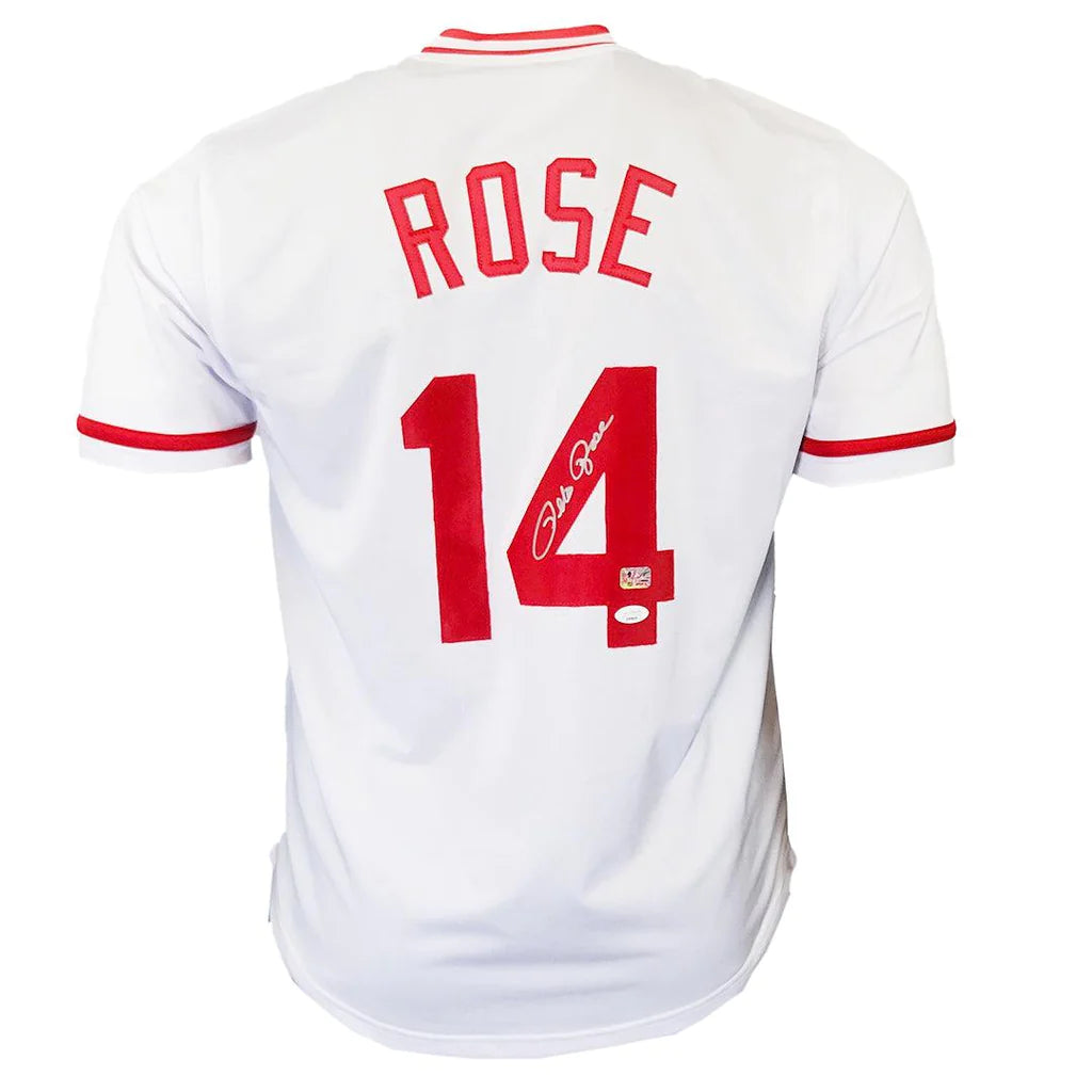 Cincinnati Reds Pete Rose Hand Signed Autographed Custom White Jersey JSA COA