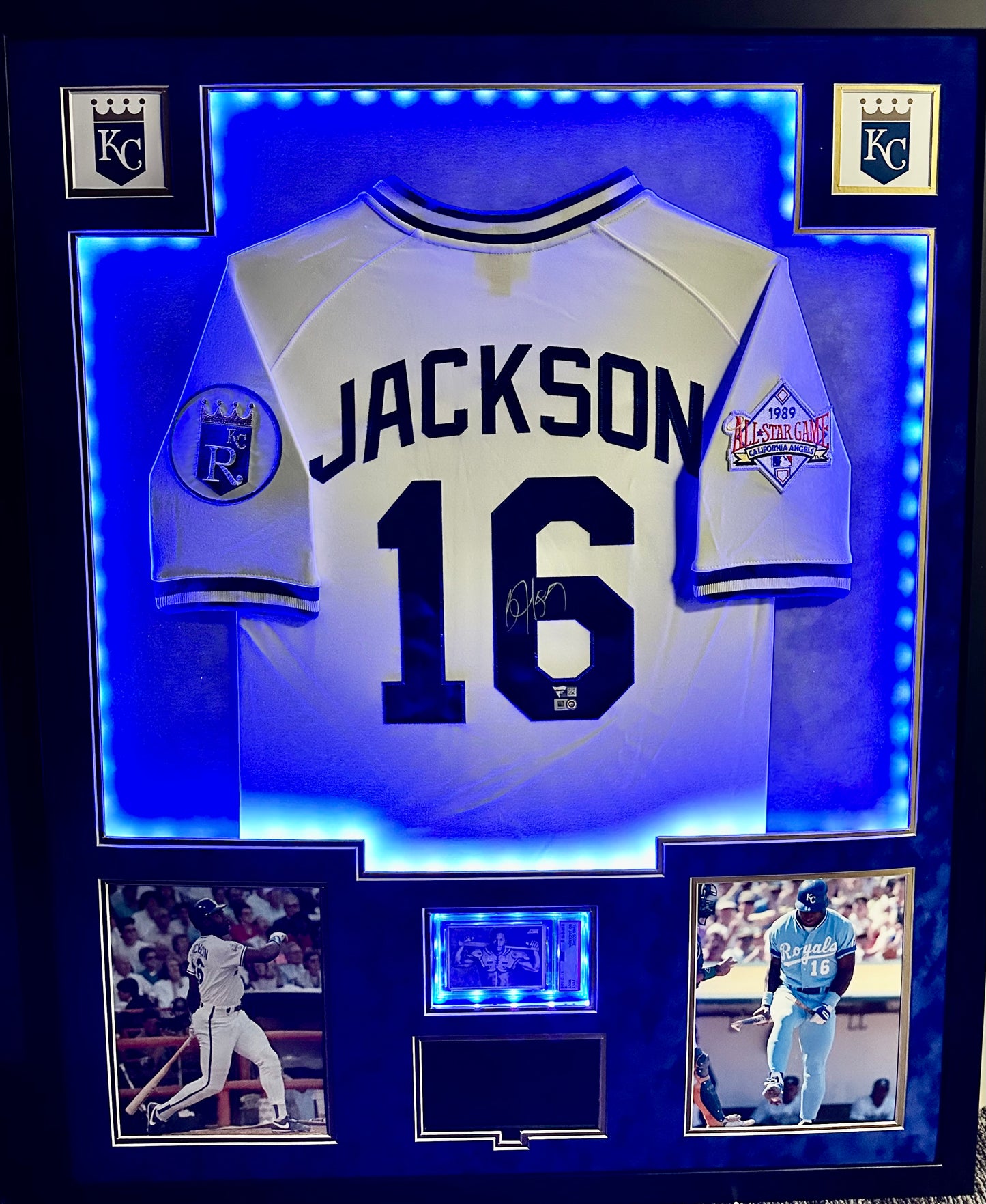 Kansas City Royals Bo Jackson Hand Signed Autographed 1989 All-Star Authentic White Game Jersey Custom LED & VIDEO Framed & Suede Matted with FANATICS Authentic COA & PSA COA Includes Bo Knows Bat on Shoulder Pads PSA Graded Card