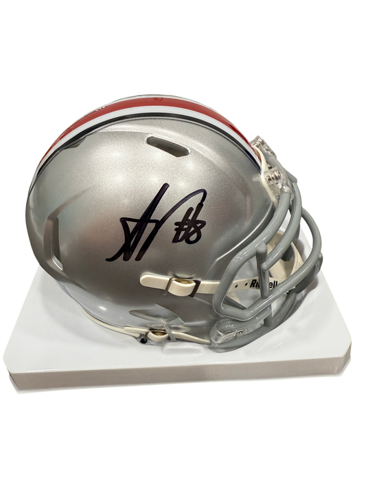 Arvell Reese Signed Autographed Ohio State Buckeyes Silver Mini Helmet Prime Time Witness Coa