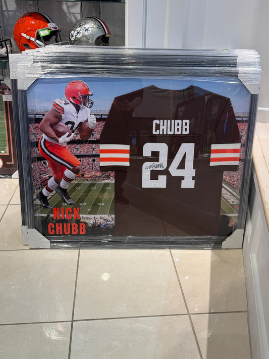 Cleveland Browns Nick Chubb Hand Signed Autographed Jersey Custom Framed JSA COA