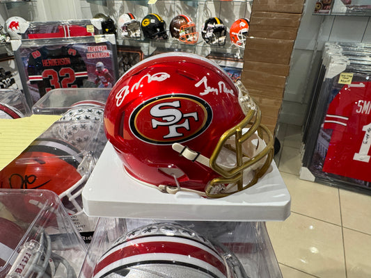 San Francisco 49ers Joe Montana Jerry Rice Hand Signed Autographed Mini helmet certified COA
