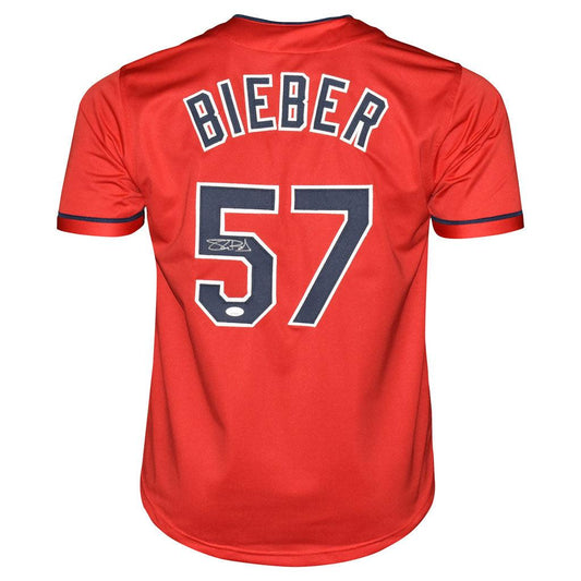 Cleveland Indians Shane Bieber Hand Signed Autographed Red Jersey JSA COA