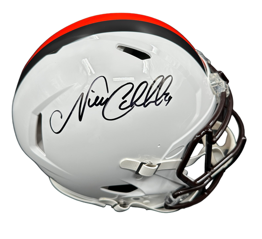 Cleveland Browns Nick Chubb Hand Signed Autographed Full Size Speed Authentic 2023 White Alternate Helmet with Beckett COA