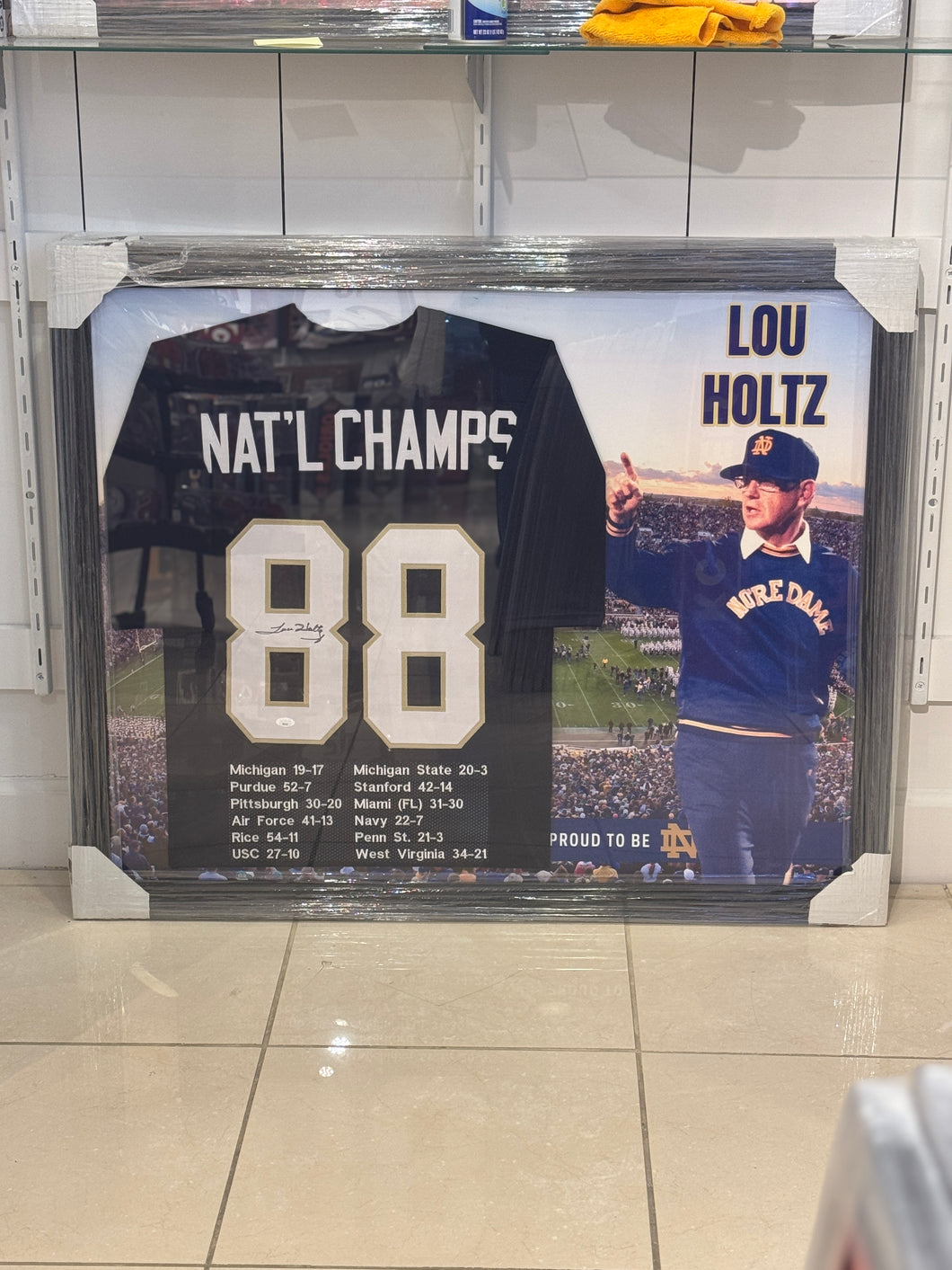 Notre Dame Lou Holtz Hand Signed Autographed Jersey Custom Framed JSA COA