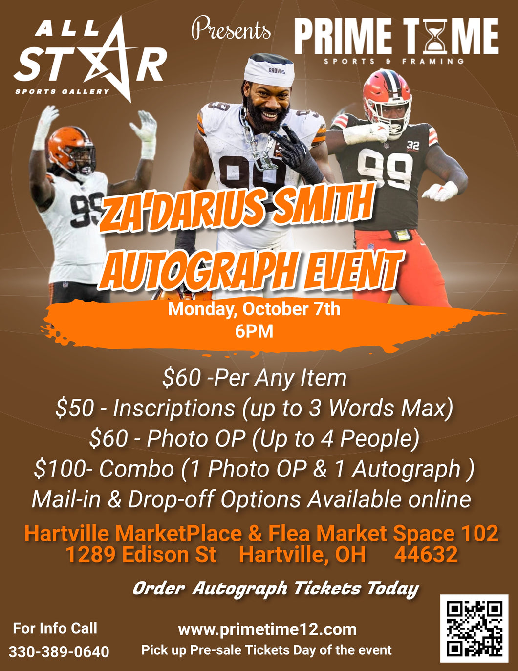 Za'Darius Smith Pre-Sale COMBO Ticket for Autograph Signing on 1 item and 1 Photo Op