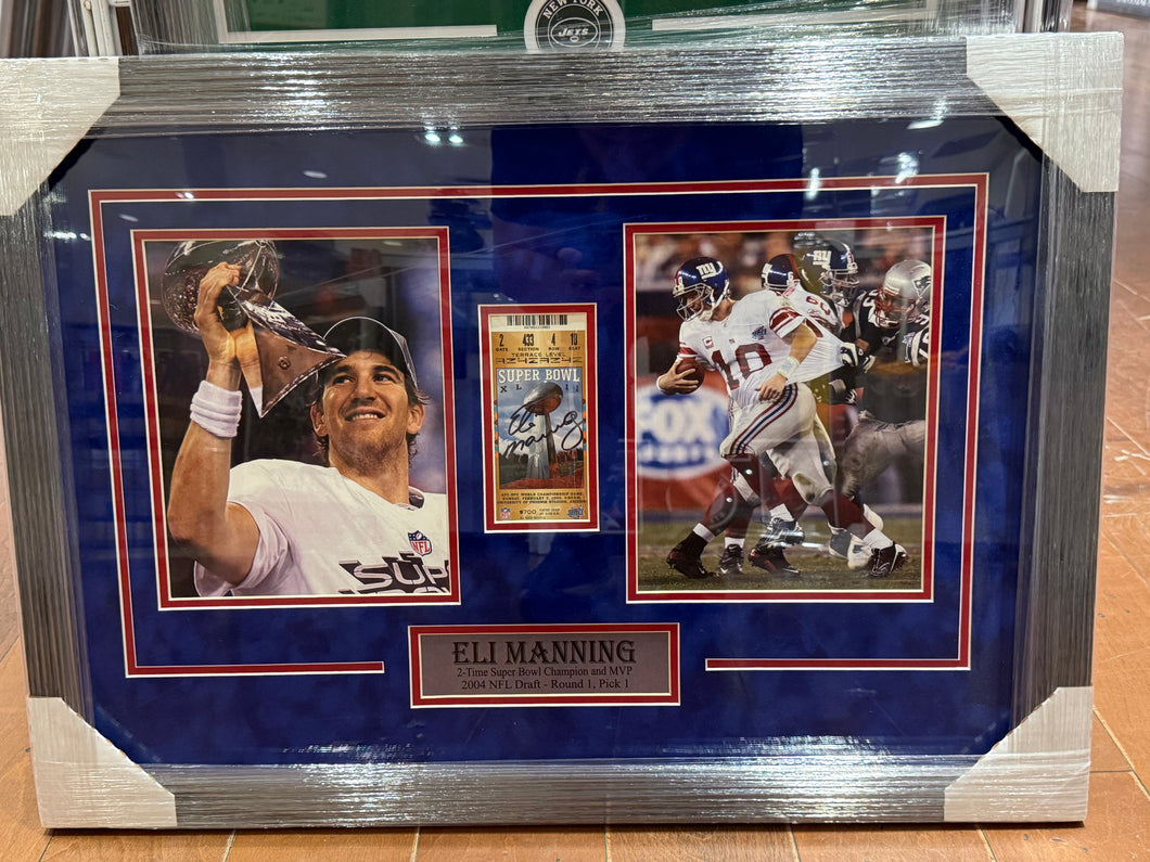 New York Giants Eli Manning Signed Autographed 16x20 Photo Custom Framed Swau COA