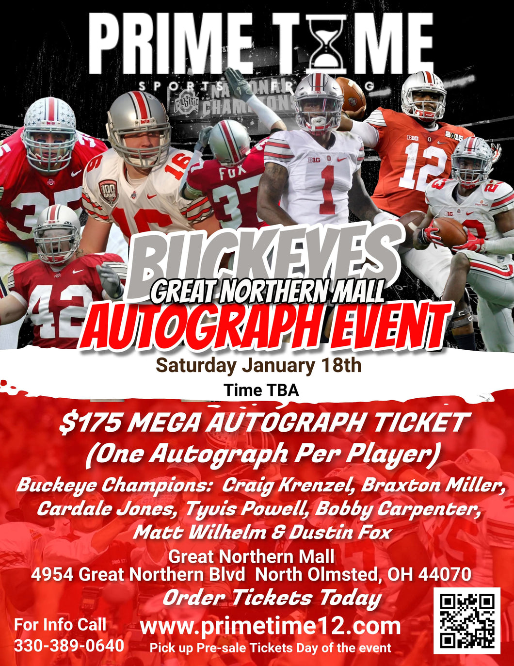 BUCKEYES MEGA TICKET 1/18/25 at Great Northern Mall pre-sale ticket for 1 autograph each from all 7 former Buckeyes