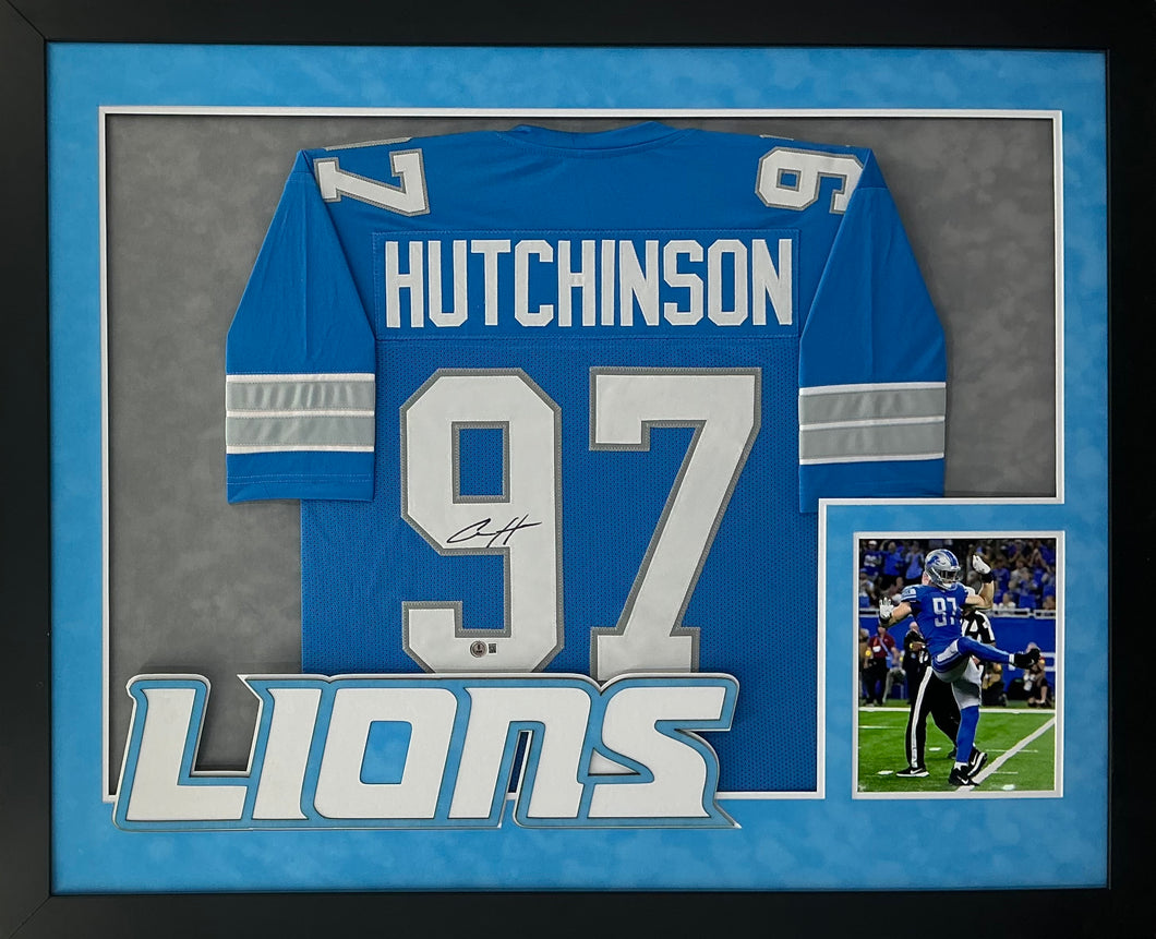 Aiden Hutchinson Signed Autographed Lions Custom Jersey Custom Framed Beckett COA