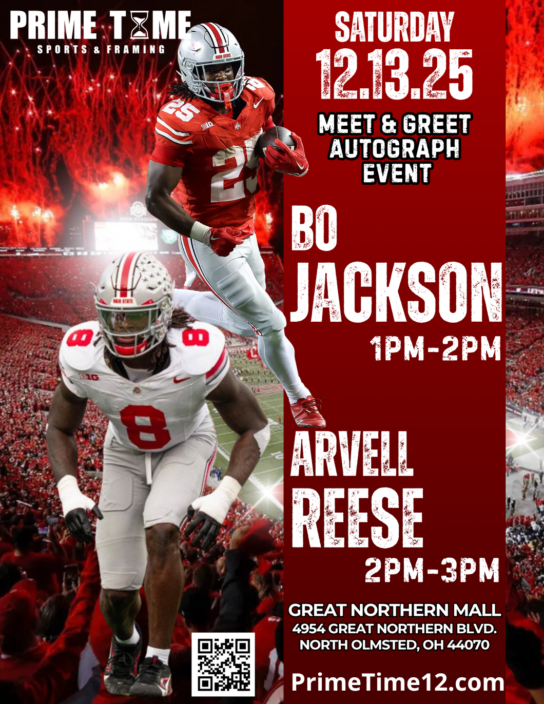 Bo Jackson 12/13/25 at Great Northern Mall Pre-Sale ticket for PHOTO OP to have your photo taken (up to 4 people at once) with the player