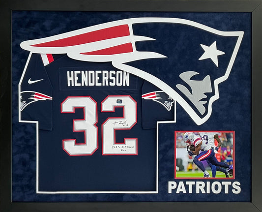 New England Patriots TreVeyon Henderson Hand Signed Autographed Authentic Nike Jersey With 2nd Round Pick Inscription Custom Framed PROVA Coa