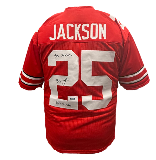 Bo Jackson Signed Autographed Ohio State Red Custom Jersey With Inscription EXTREMELY LIMITED Prime Time Witness COA