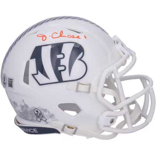 Cincinnati Bengals Jamar Chase Hand Signed Autographed Salute To Service Mini Helmet BAS Coa