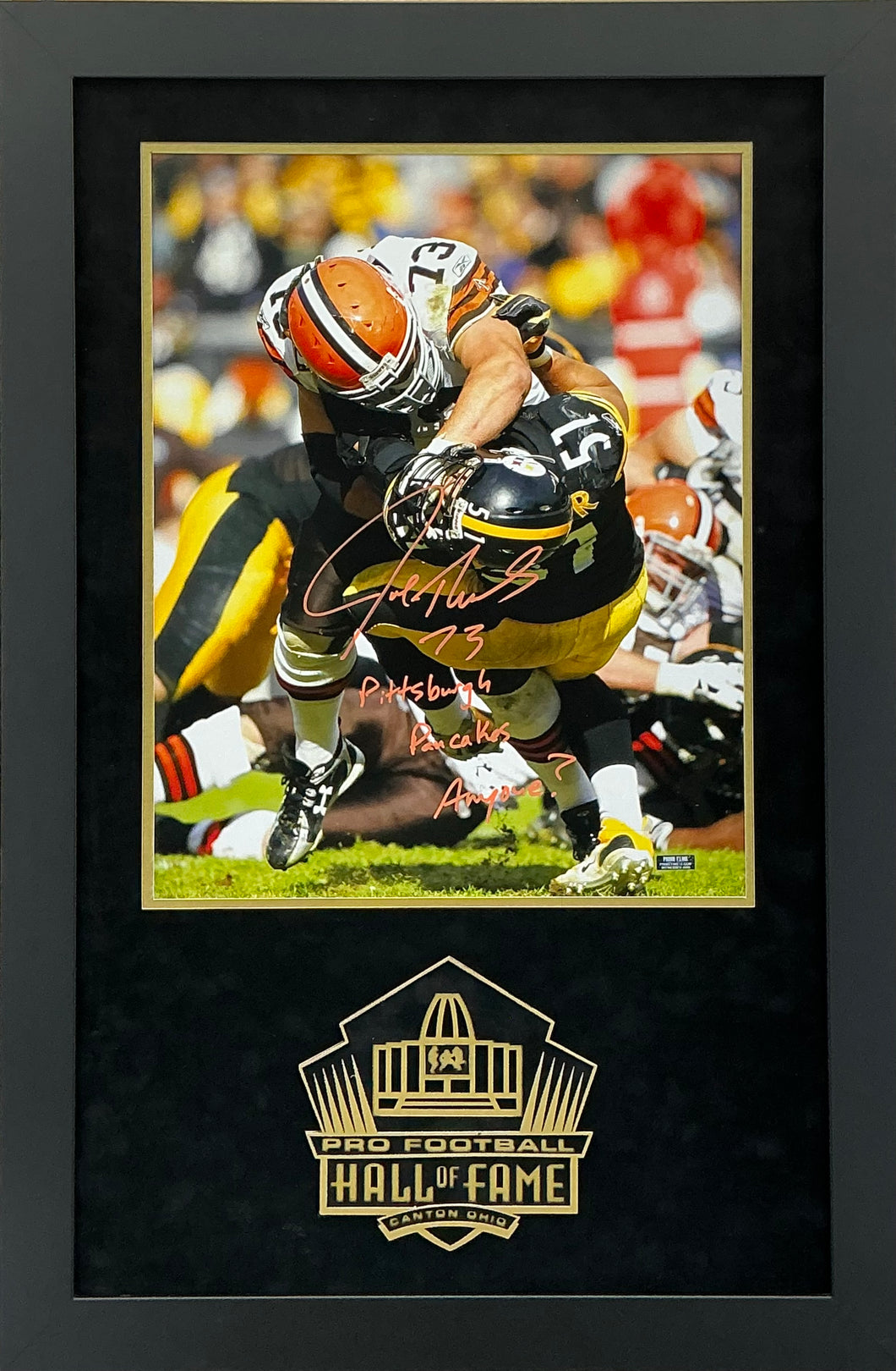 Joe Thomas - EXCLUSIVE PRO FOOTBALL HALL OF FAME PHOTO FRAMING 3D LOGO WITH DOUBLE SUEDE