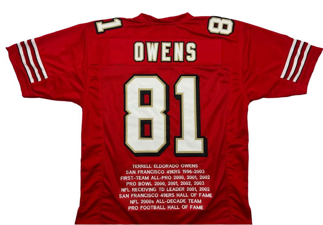 Terrell Owens “T.O.” San Francisco 49ers Unsigned Custom Stat Jersey