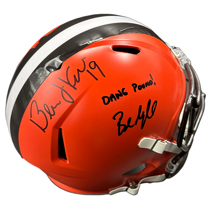 Cleveland Browns Bernie Kosar / Baker Mayfield Hand Signed Autographed Full Size Helmet “Dawg Pound” Inscription with JSA COA