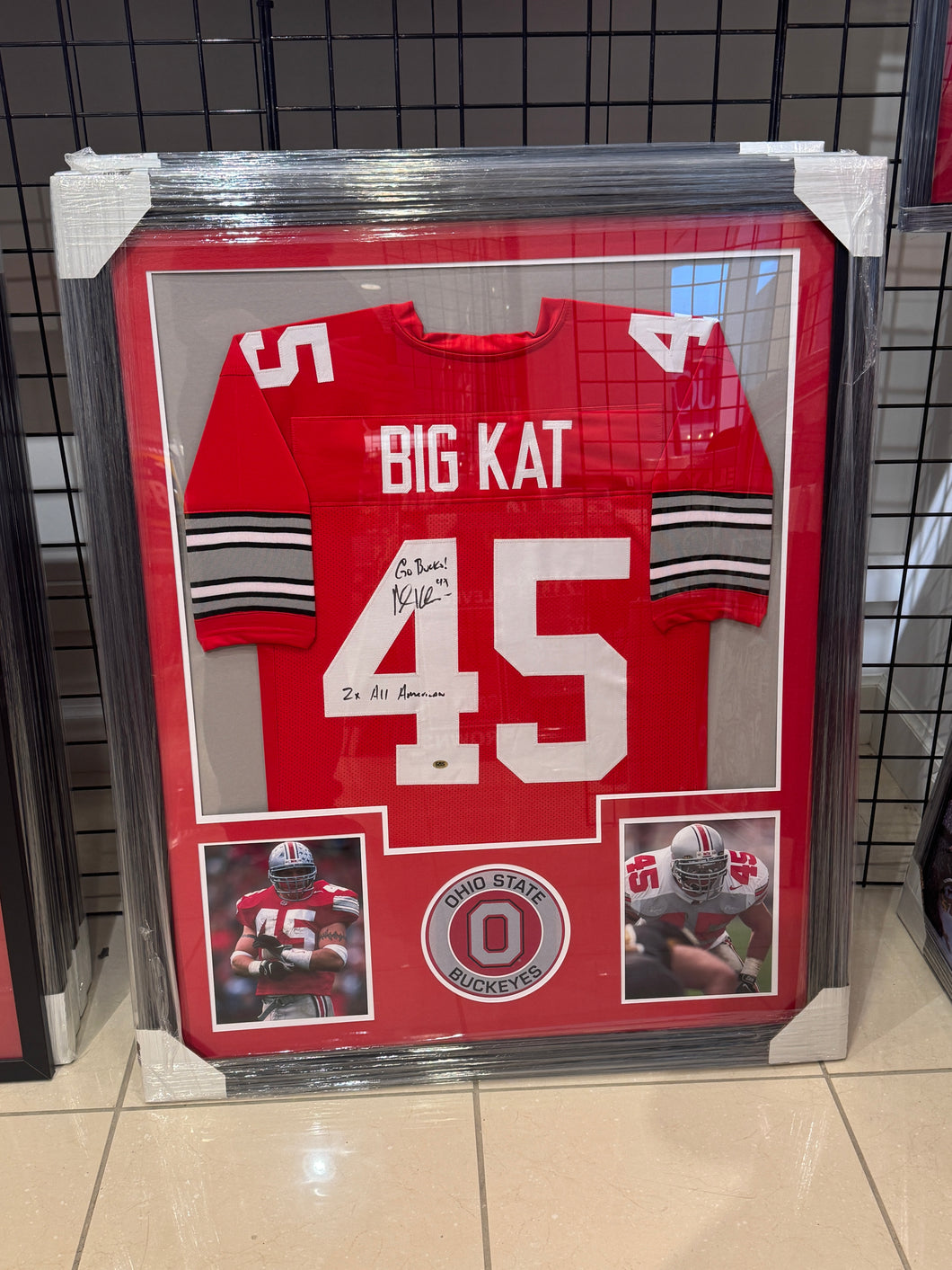 Ohio State Buckeyes Big Kat Hand Signed Autographed Jersey Custom Framed cas COA