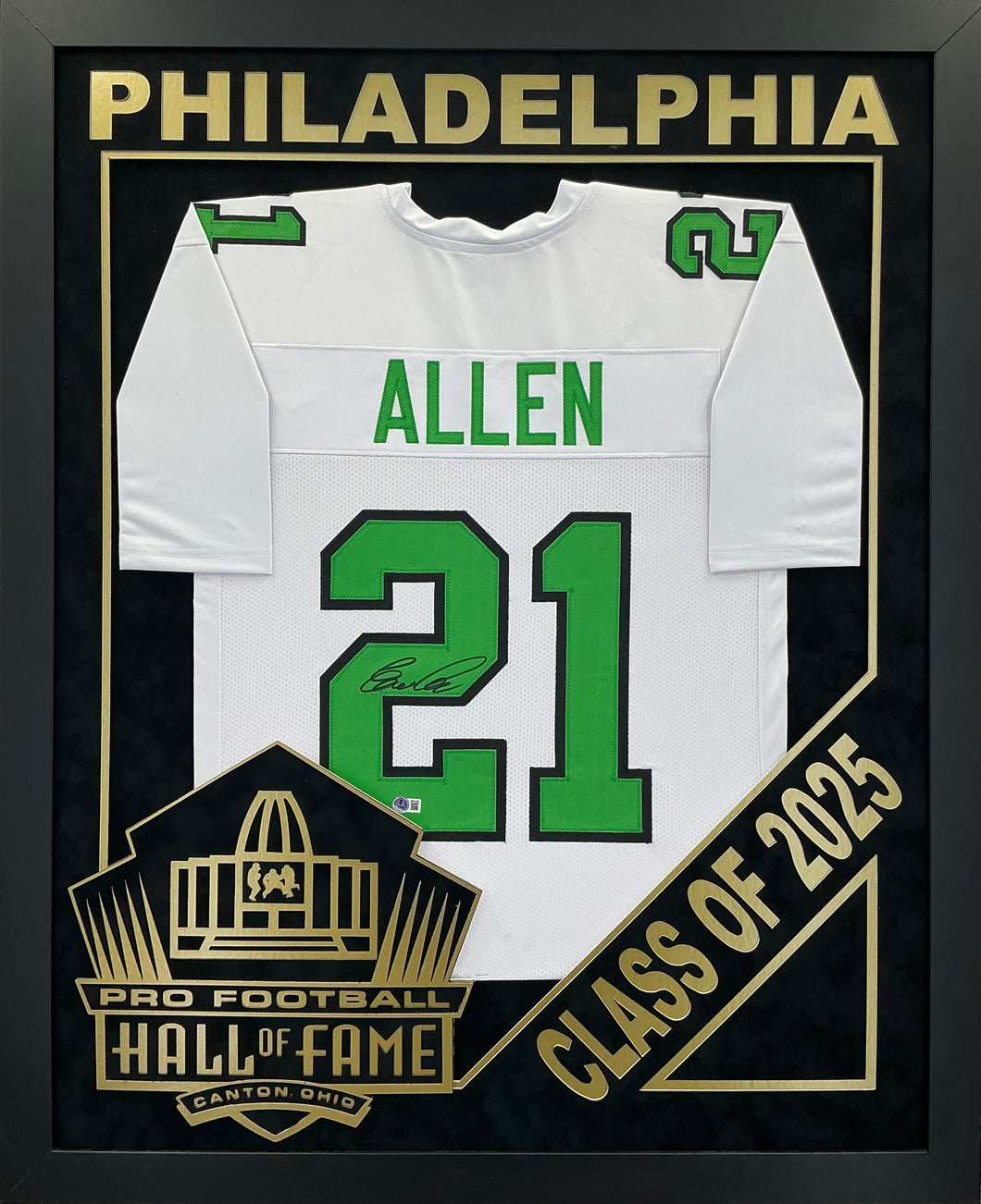 Eric Allen EXCLUSIVE PRO FOOTBALL HALL OF FAME FRAMING XL 3D LOGO WITH DOUBLE SUEDE Beckett Coa
