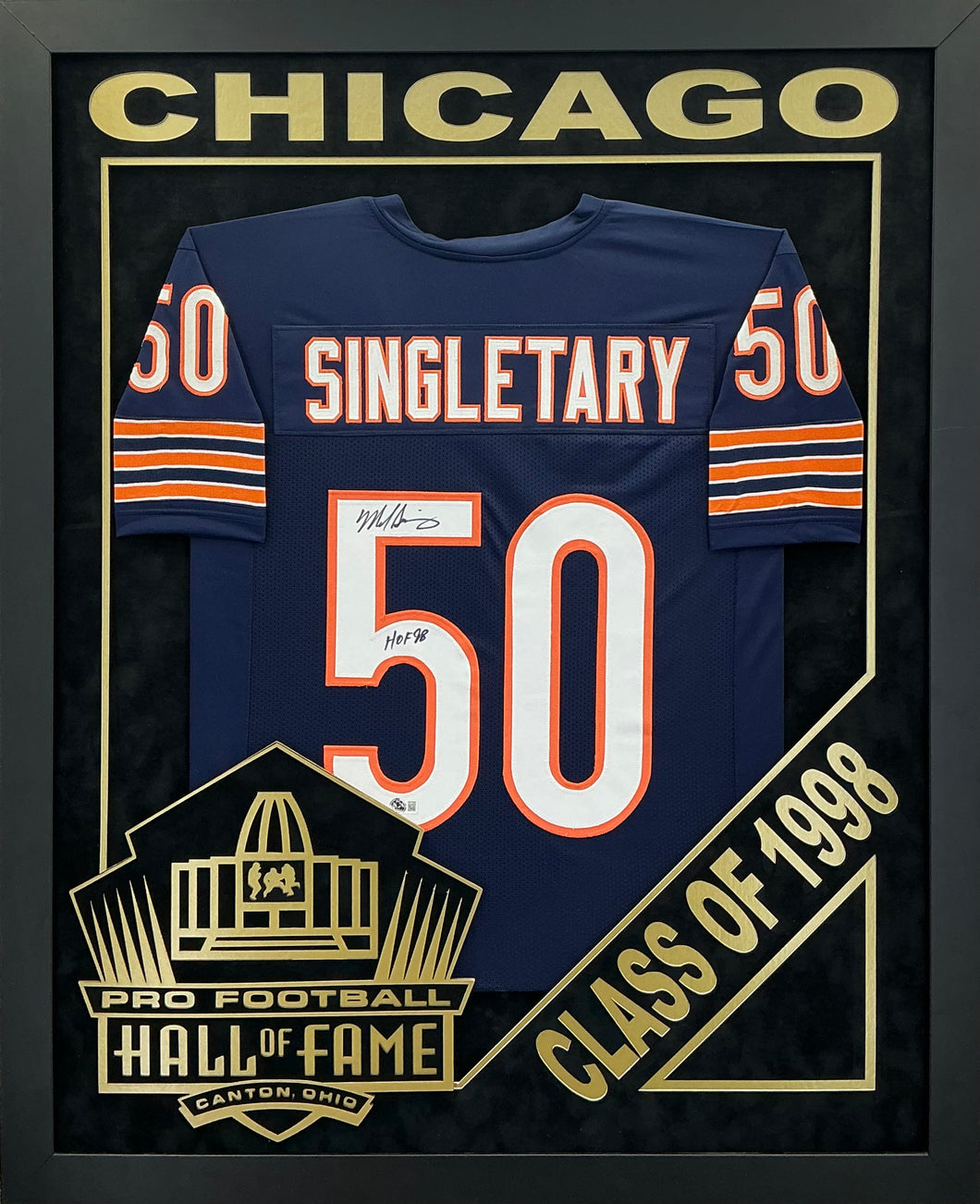 Mike Singletary - EXCLUSIVE PRO FOOTBALL HALL OF FAME FRAMING XL 3D LOGO WITH DOUBLE SUEDE