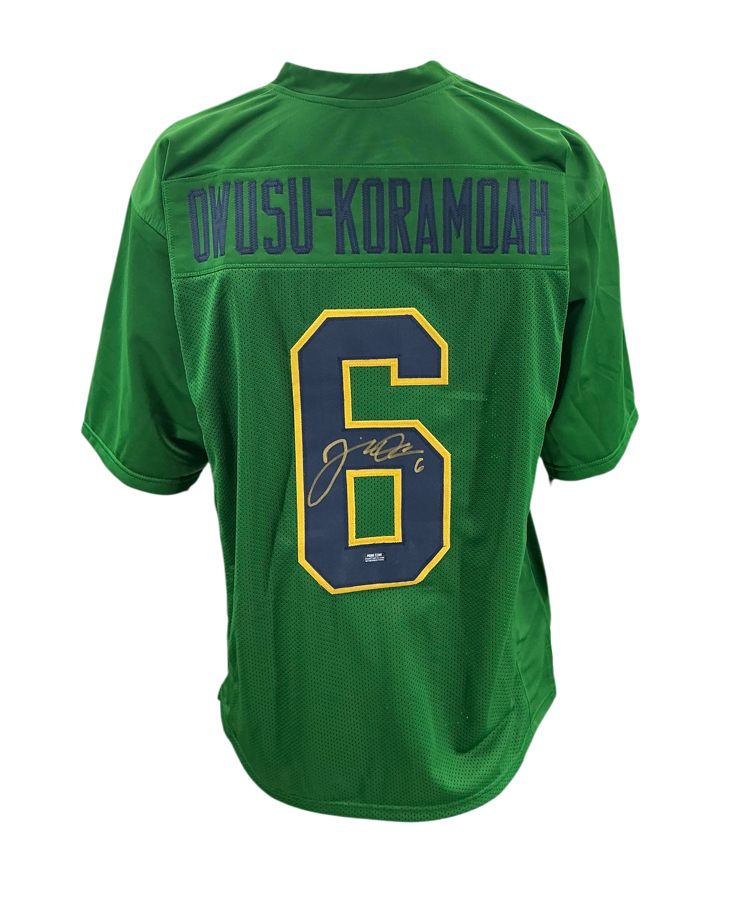 Jeremiah Owusu - Korahmoah Autographed Notre Dame Custom Green Jersey with Prime Time Witness COA