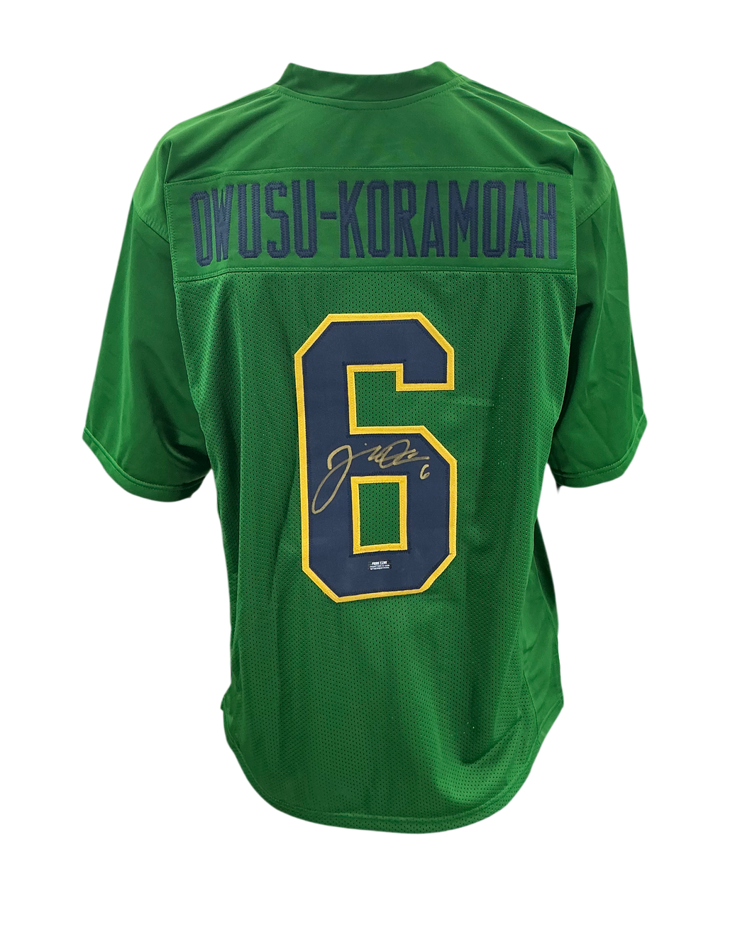 Jeremiah Owusu - Korahmoah Autographed Notre Dame Custom Green Jersey with Prime Time Witness COA