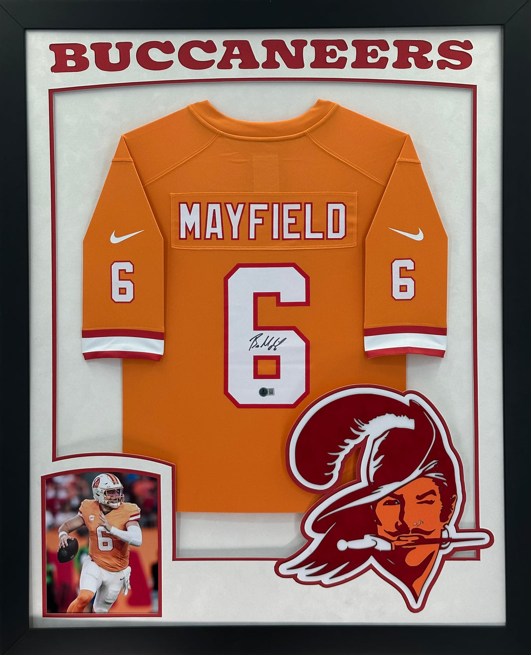 Tampa Bay Buccaneers Baker Mayfield Hand Signed Autographed Authentic Nike Throwback Jersey Framed & Double Suede Matted with XL 3D Logo BECKETT COA