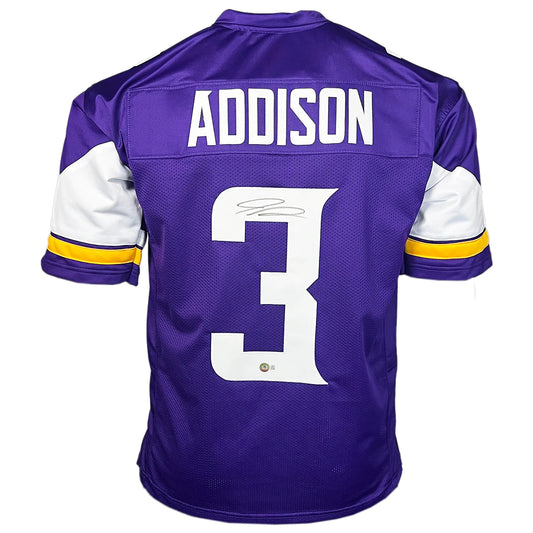 Minnesota Viking Jordan Addison Hand Signed Autographed Custom Purple Jersey with Beckett COA