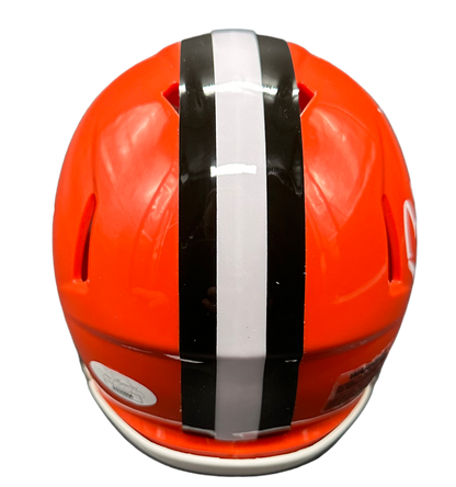 Cleveland Browns Bernie Kosar Hand Signed Autographed Throwback White Face Mask Mini Helmet with JSA COA