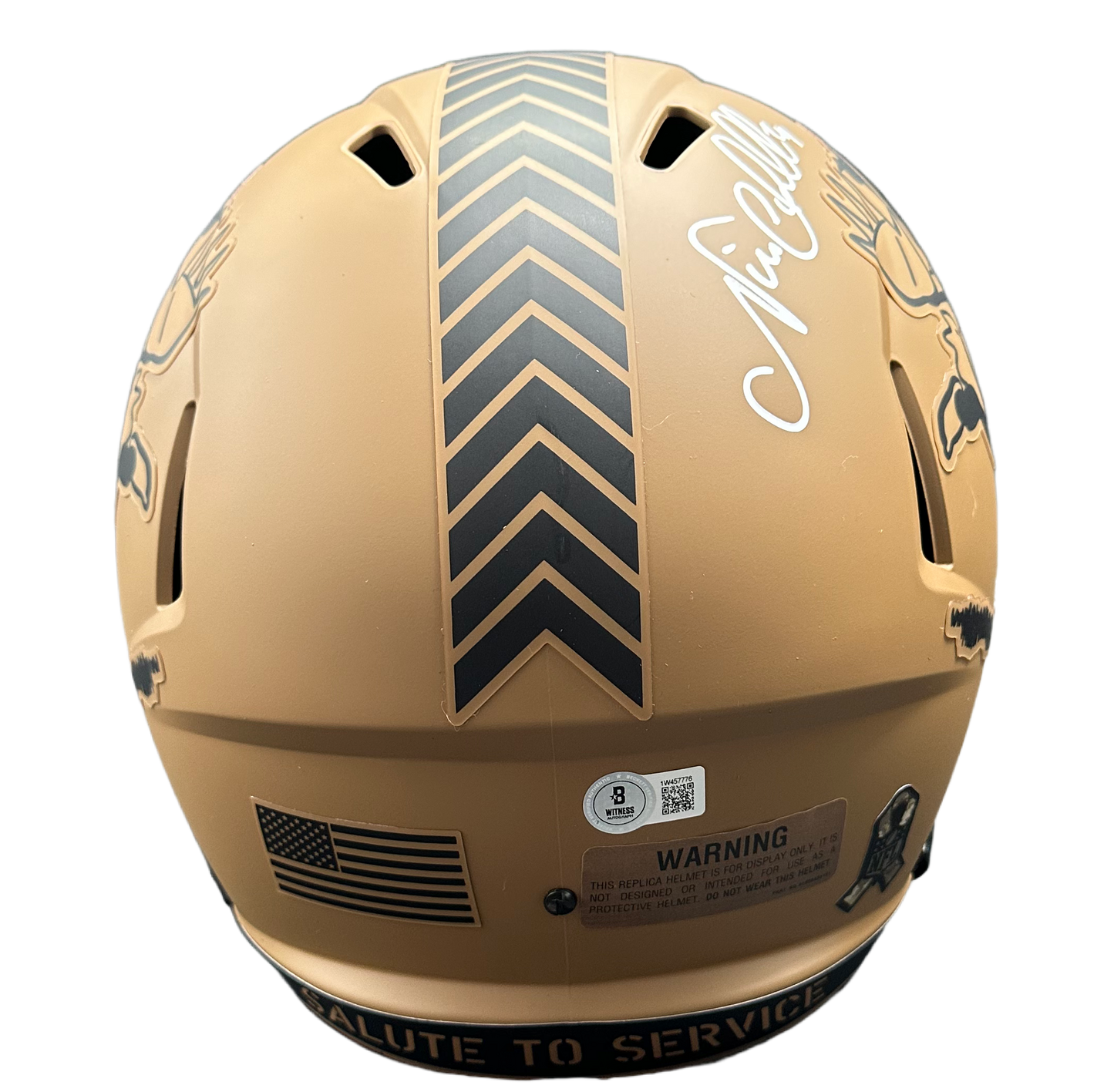 Cleveland Browns Nick Chubb Hand Signed Autographed Full Size Replica Salute to Service Brownie The Elf Logo With “Here We Go Brownies” Inscription Helmet with Beckett COA