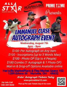 Emmanuel Clase Pre-Sale COMBO ticket for autograph signing on any 1 ITEM & Photo Op (1 Photo with up to 4 People)